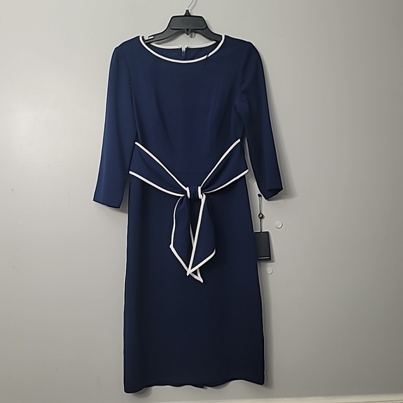Adrianna Papell Tipped Crepe Tie Waist Dress - Picture 5 of 8